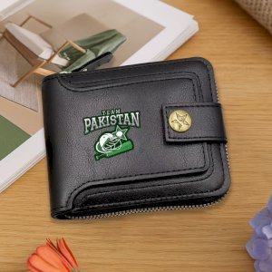 1 pcs Stylish TEAM PAKISTAN Men's Wallet with Zipper – Vintage Unisex Wallet for Travel, Shopping & Daily Use