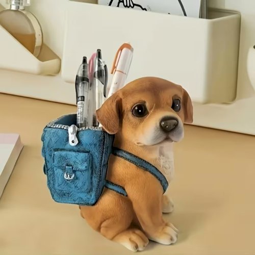 1pcs Cute Dog Shaped Pen Holder with Backpack Design – Creative Desktop Stationery Organizer & Storage Box