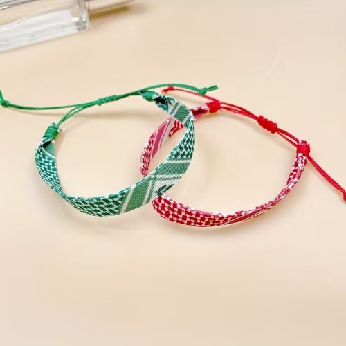4pcs Braided Ribbon Bracelets – Scarf Style Colorful Geometric Wristbands