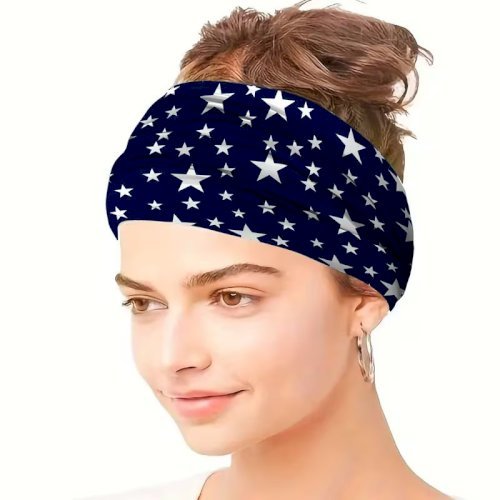 Women Star Print Headband – Stretchy Non-Slip Sweatband for Sports & Daily Wear
