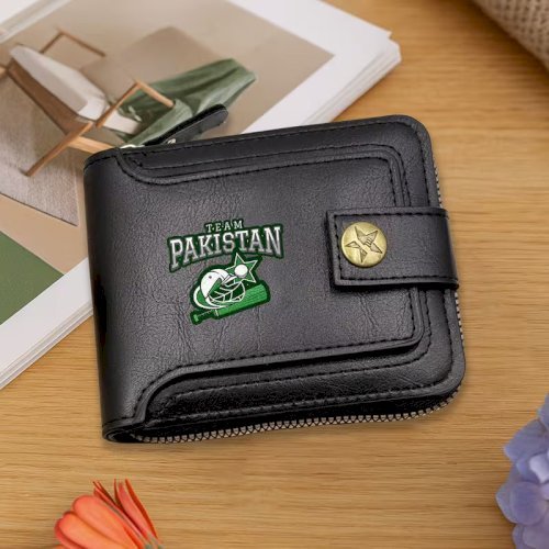 1 pcs Stylish TEAM PAKISTAN Men's Wallet with Zipper – Vintage Unisex Wallet for Travel, Shopping & Daily Use