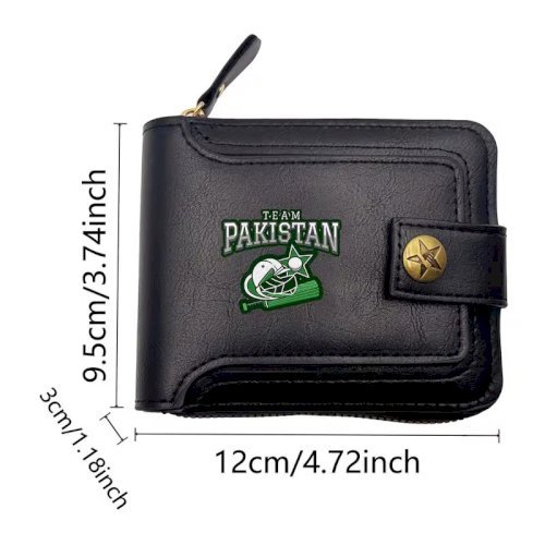 1 pcs Stylish TEAM PAKISTAN Men's Wallet with Zipper – Vintage Unisex Wallet for Travel, Shopping & Daily Use