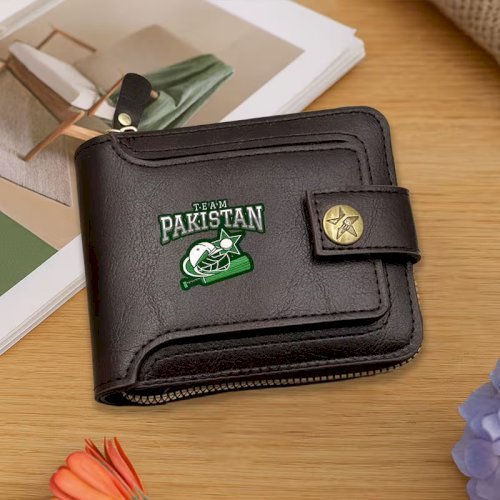 1 pcs Stylish TEAM PAKISTAN Men's Wallet with Zipper – Vintage Unisex Wallet for Travel, Shopping & Daily Use