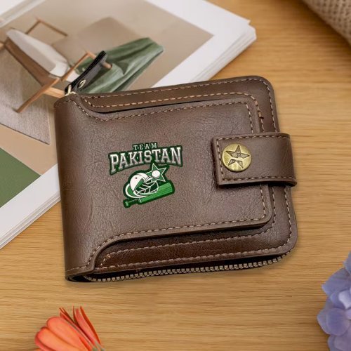 1 pcs Stylish TEAM PAKISTAN Men's Wallet with Zipper – Vintage Unisex Wallet for Travel, Shopping & Daily Use