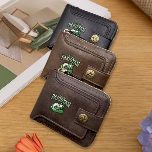 1 pcs Stylish TEAM PAKISTAN Men's Wallet with Zipper – Vintage Unisex Wallet for Travel, Shopping & Daily Use